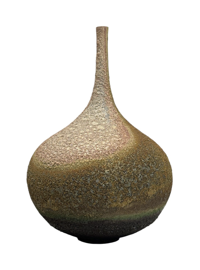 Decorative vase with textured surface on a white background