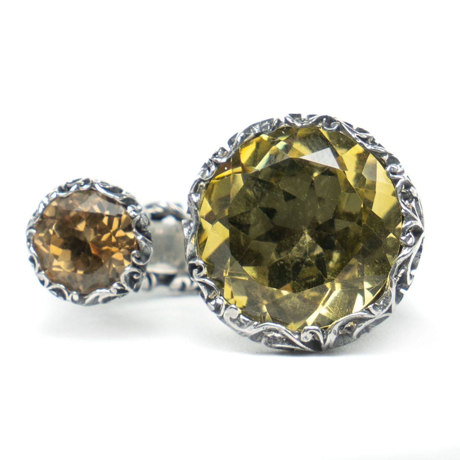 Maria e Luisa Lemon Stone & Citrine Statement Ring in Hand Engraved Sterling Silver
