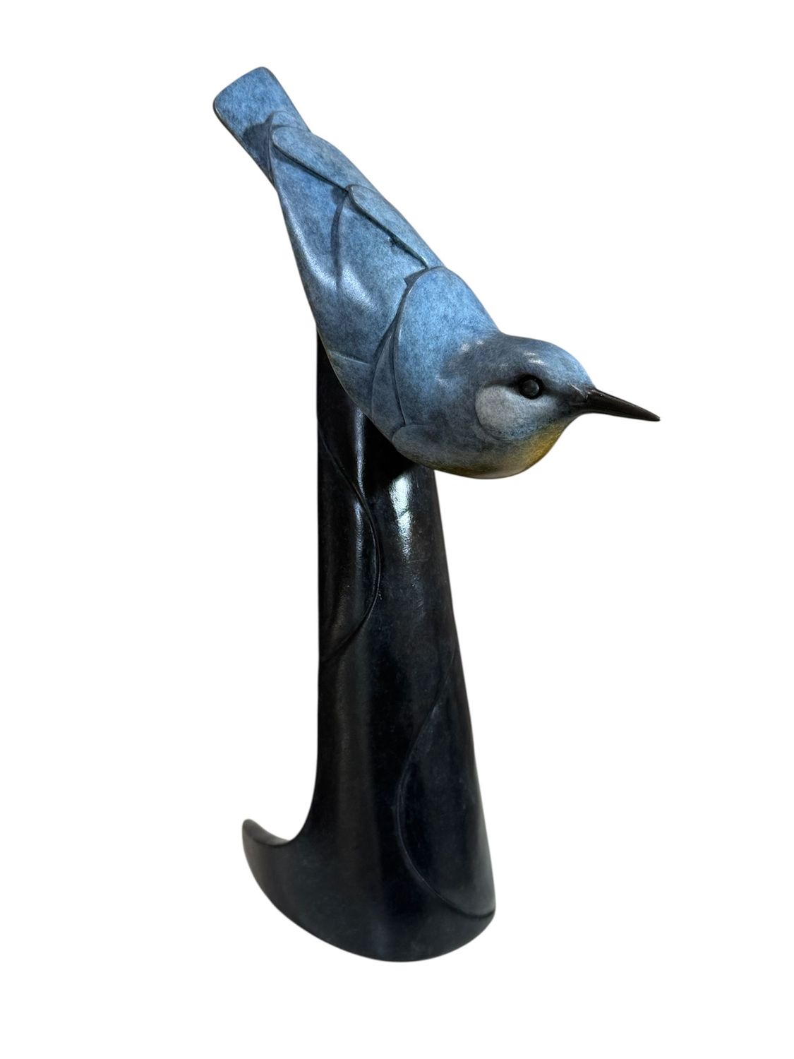 Blue and black bird-on a base on a white background