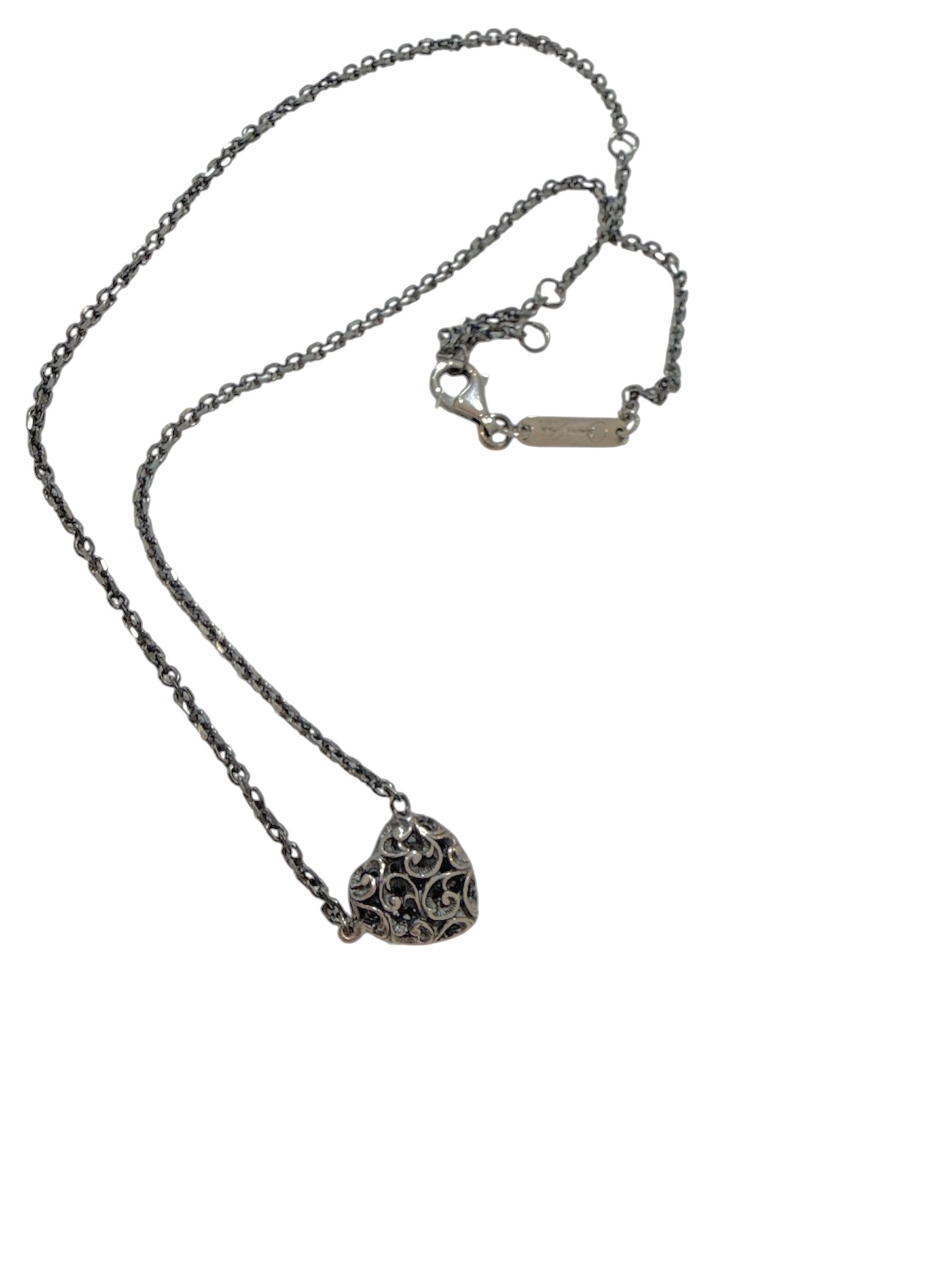 Burnished Silver Engraved Heart Necklace