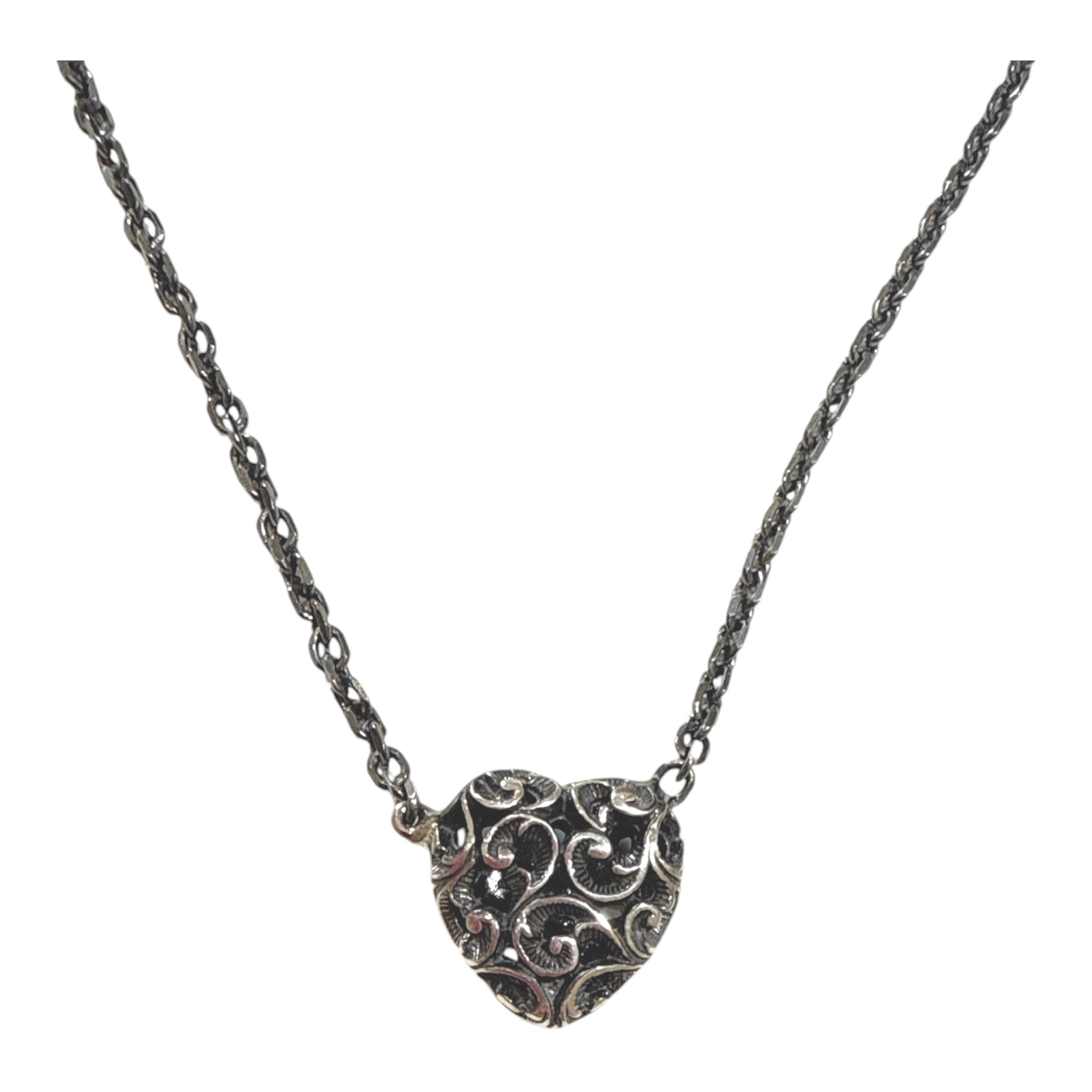 Burnished Silver Engraved Heart Necklace