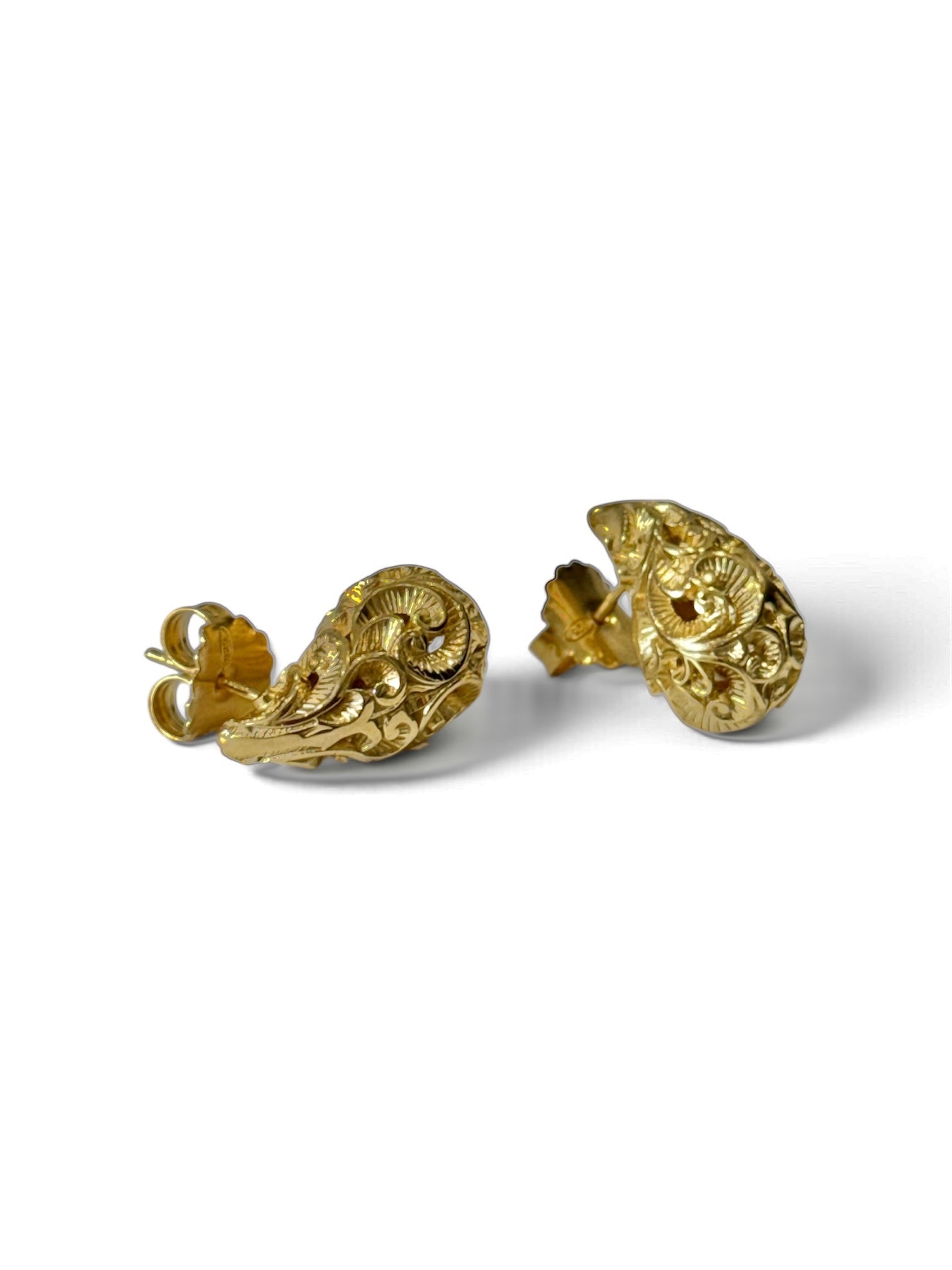 Gold Engraved Italian Designer Earrings