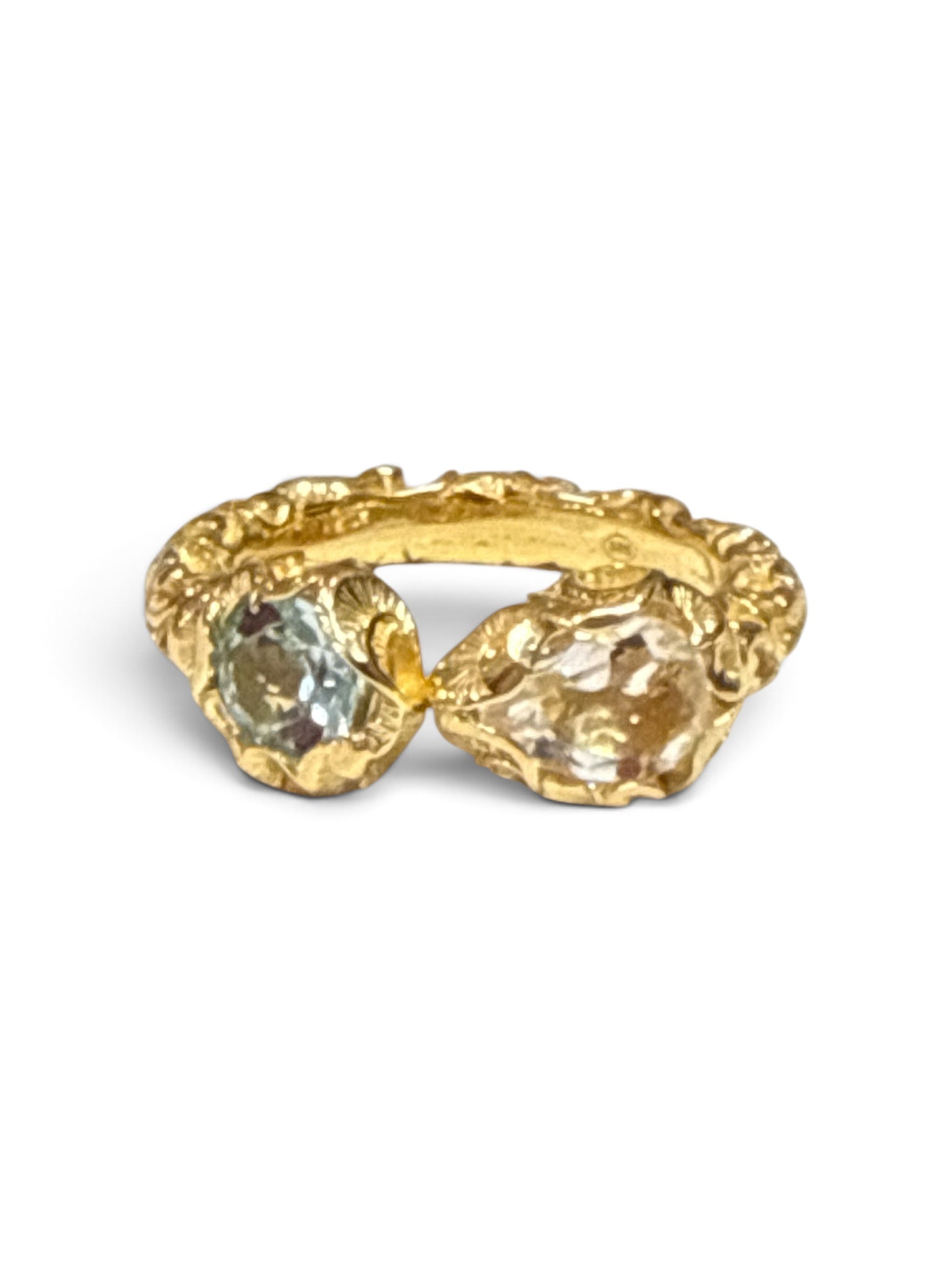 Shri Gold Ring with Sky Topaz & Rock Crystal
