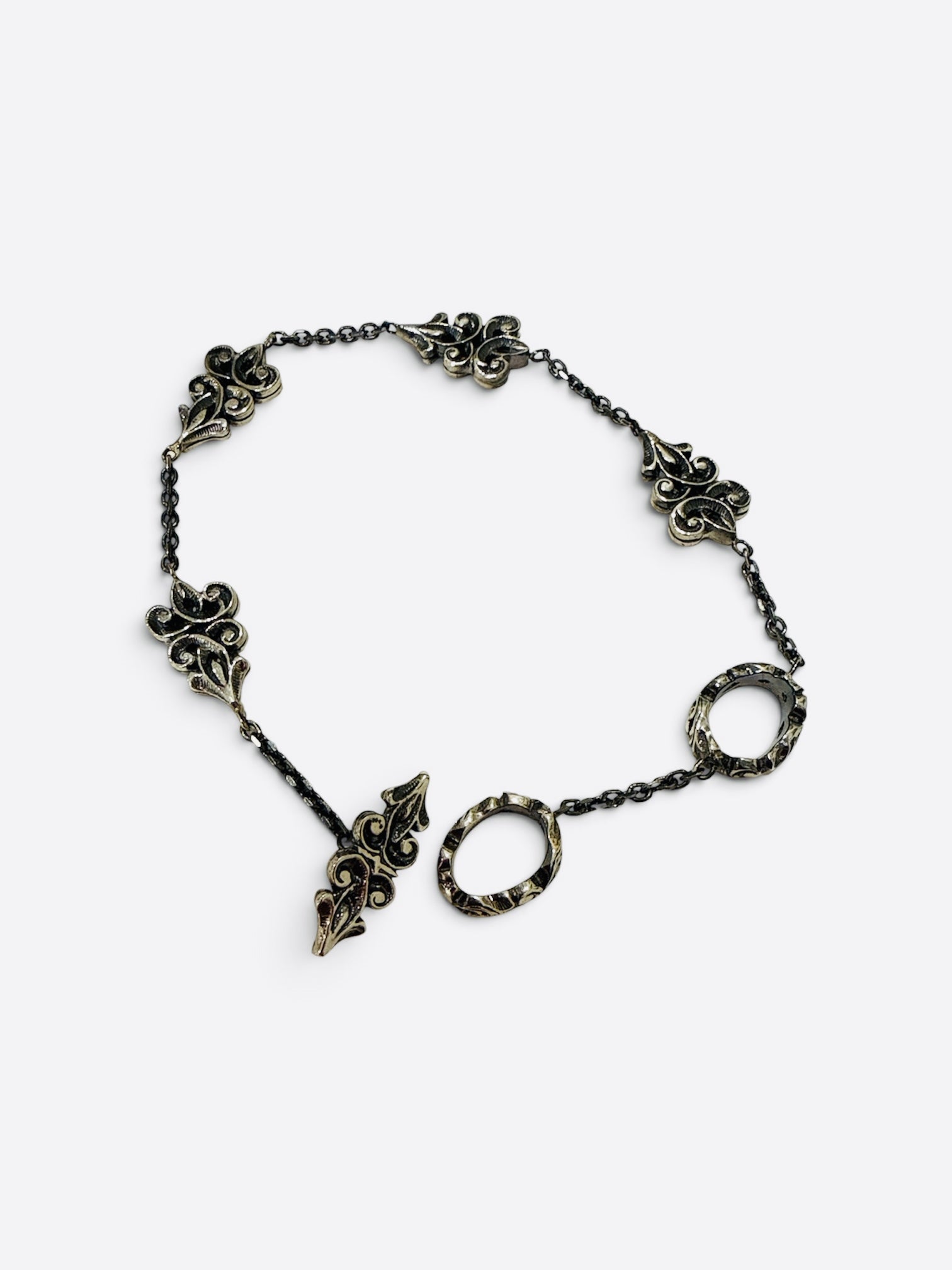 Ornate Burnished Silver Link Bracelet