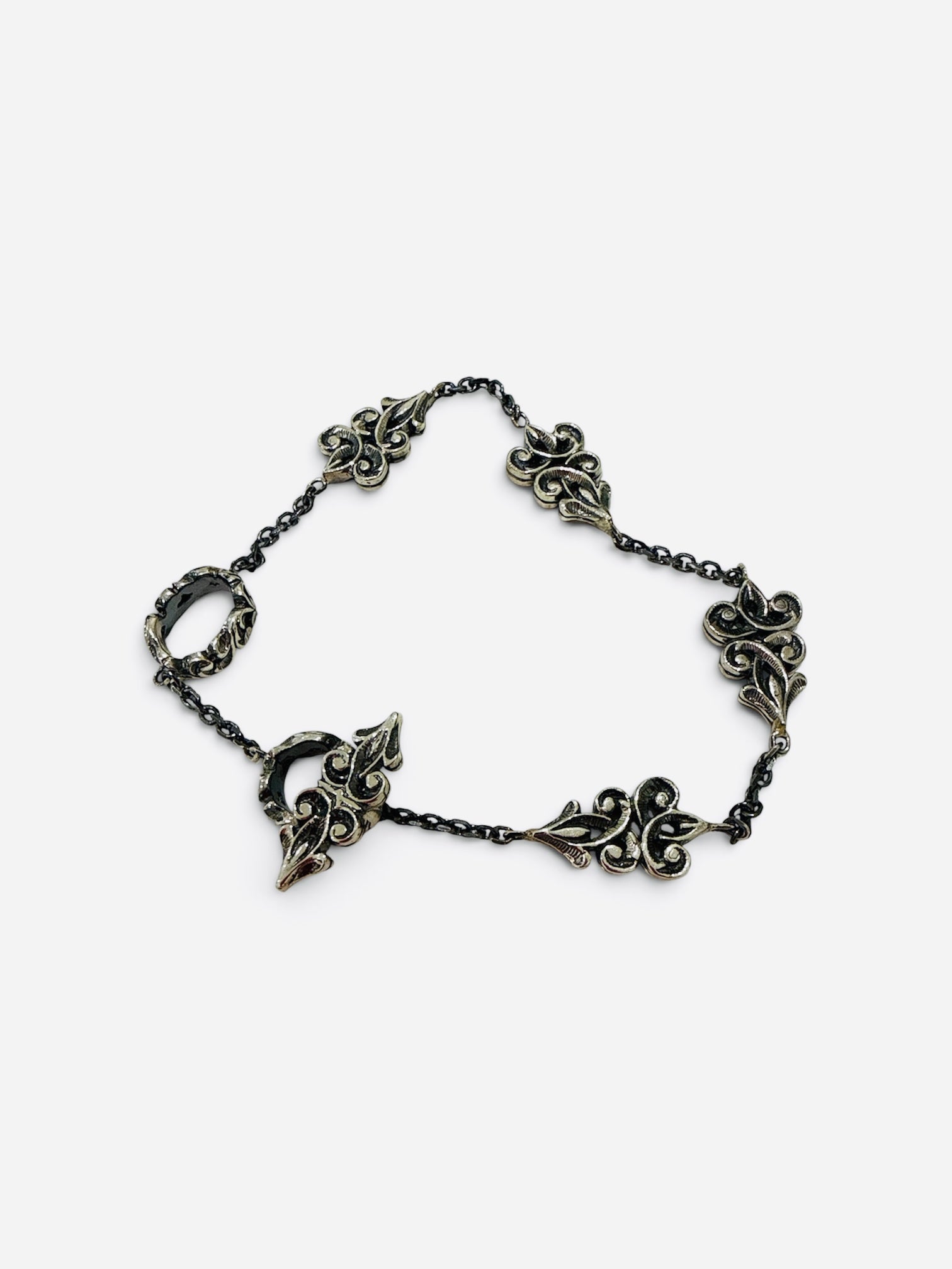 Ornate Burnished Silver Link Bracelet