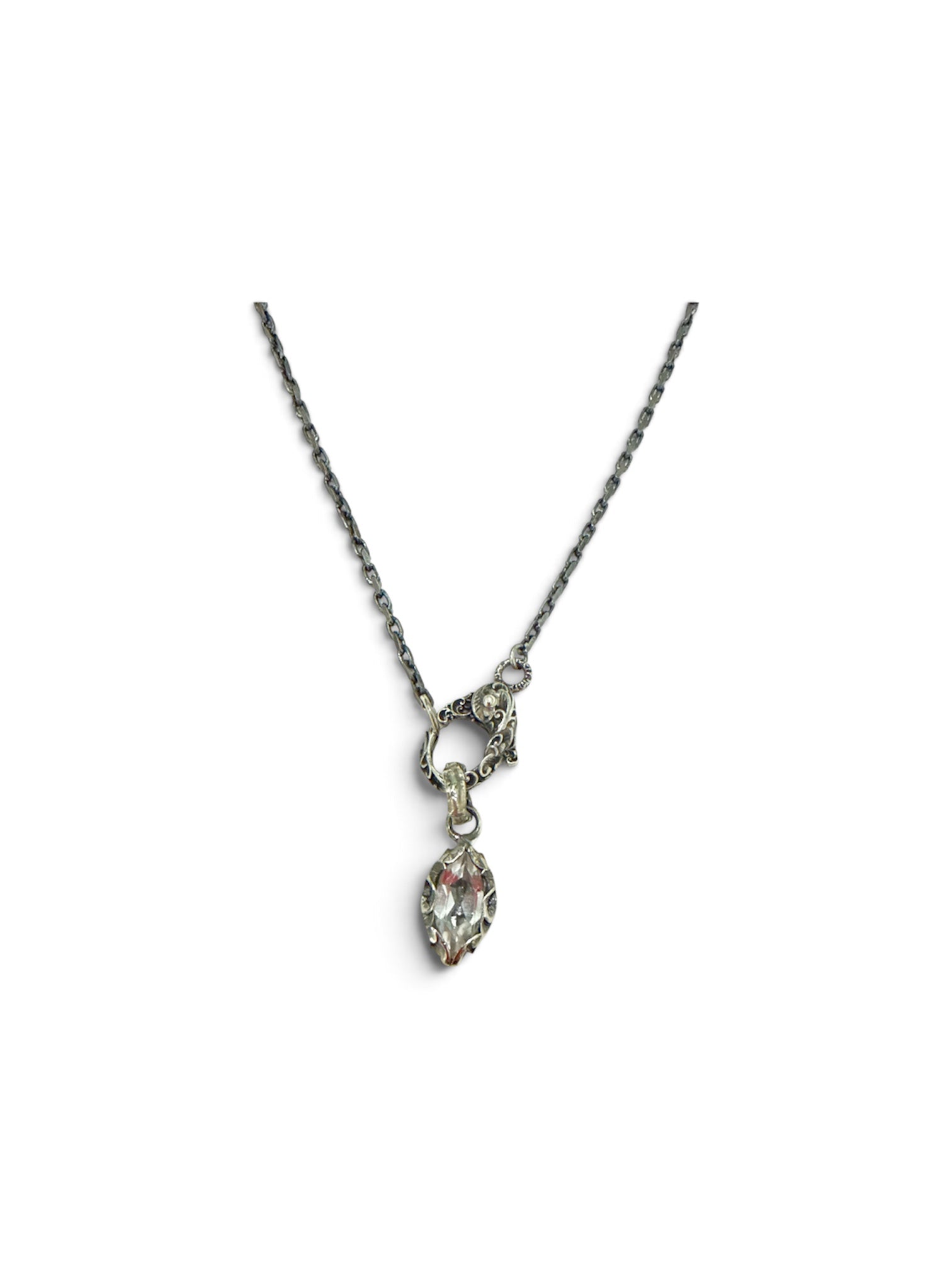 Maria e Luisa Burnished Silver Rock Crystal Pendant Necklace
