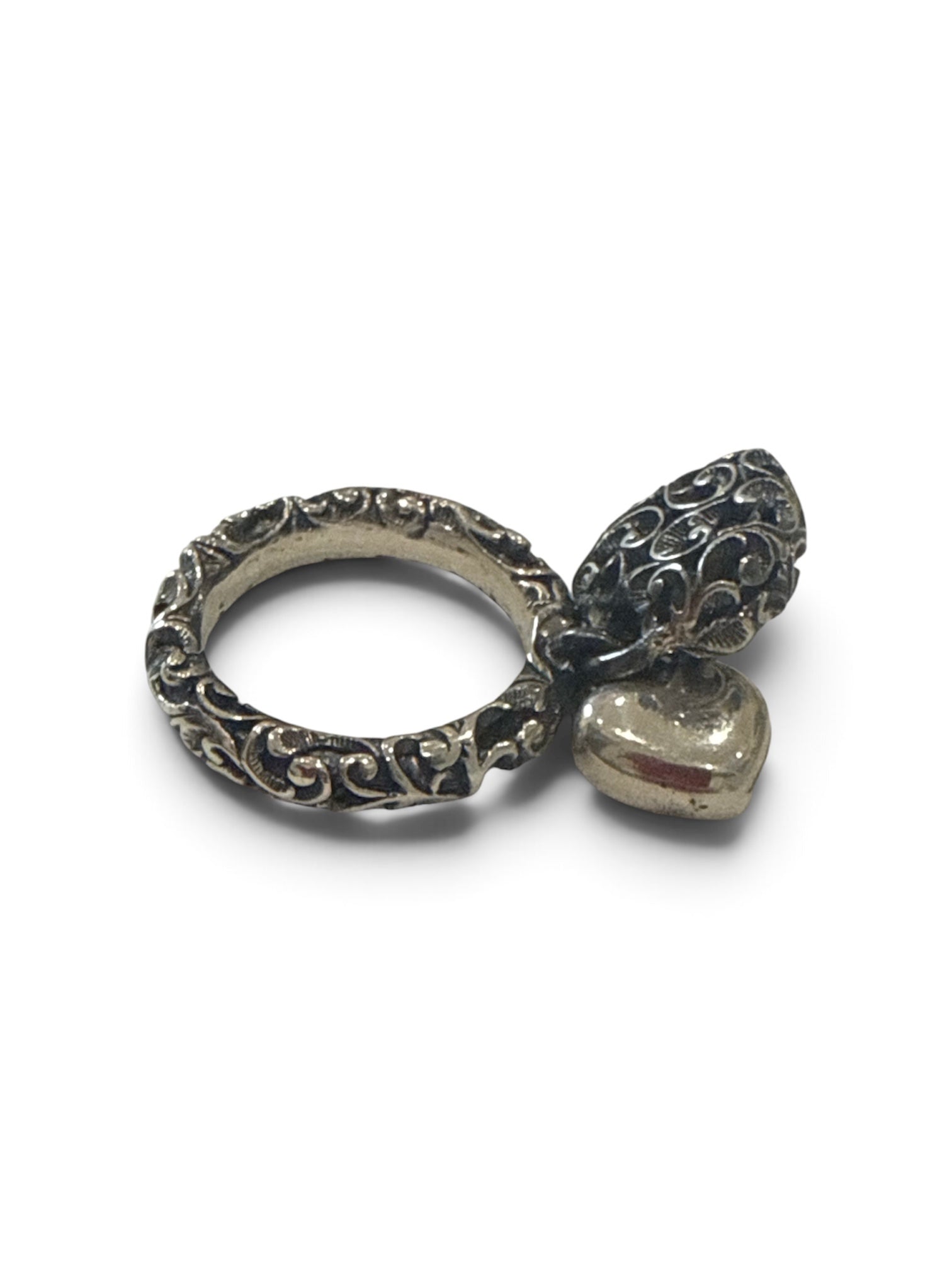 Maria e Luisa Burnished Silver Double Heart Ring