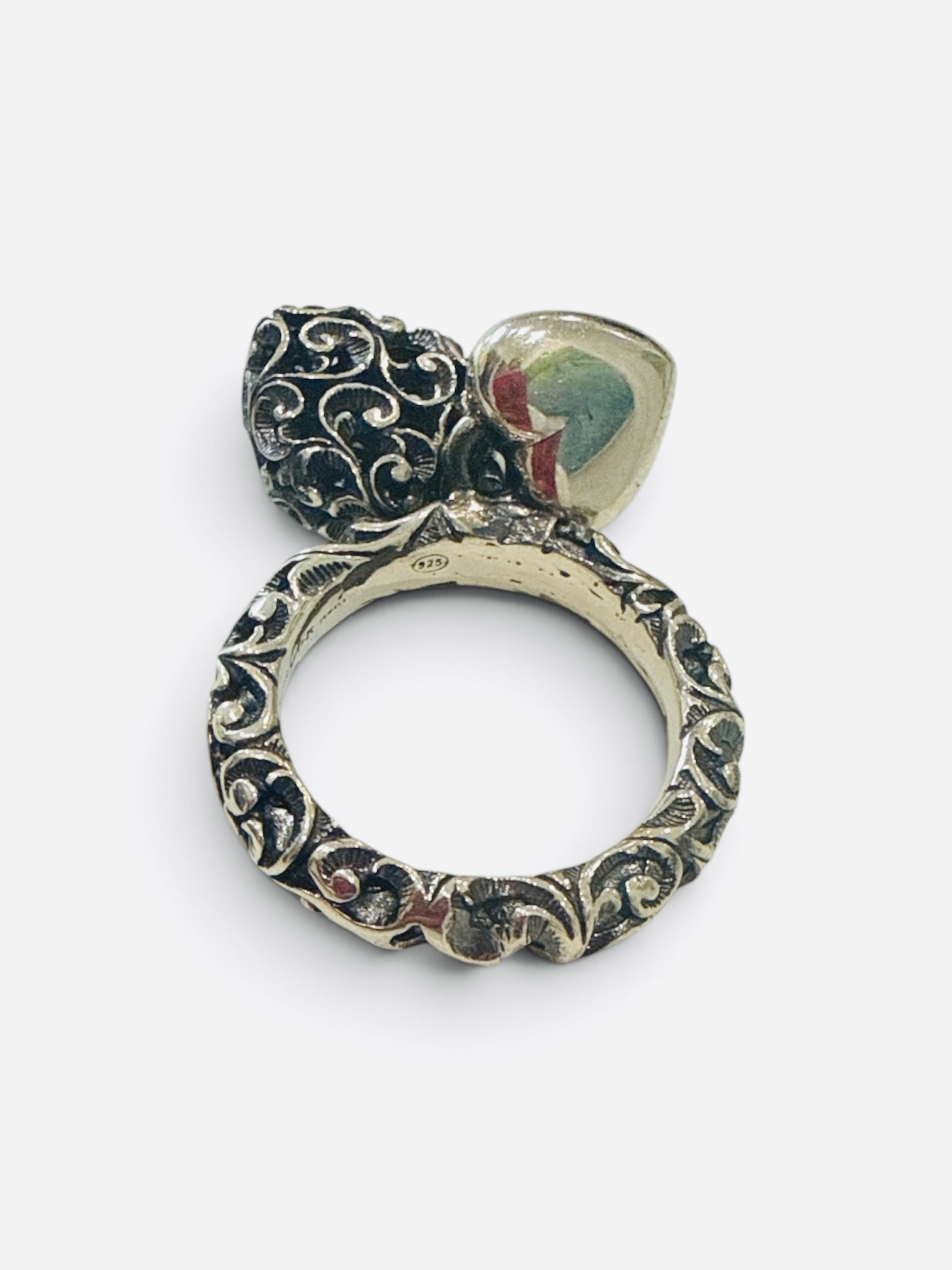 Maria e Luisa Burnished Silver Double Heart Ring