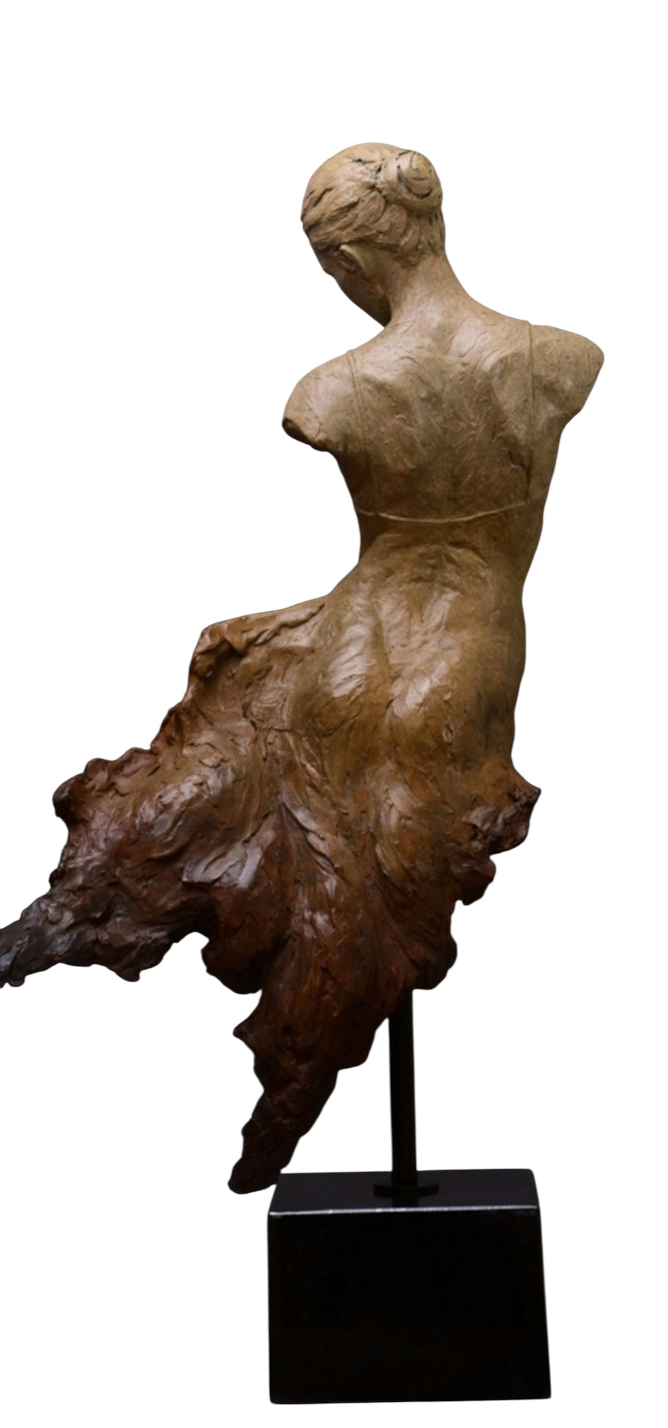 Bronze sculpture of a dancer on a white background
