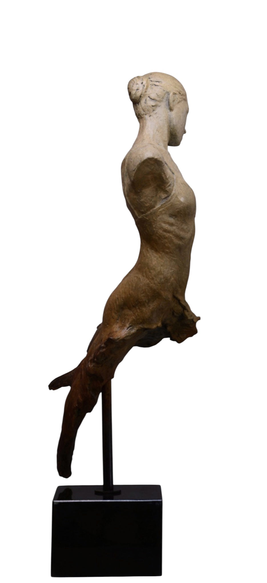 Statue of a draped figure on a white background