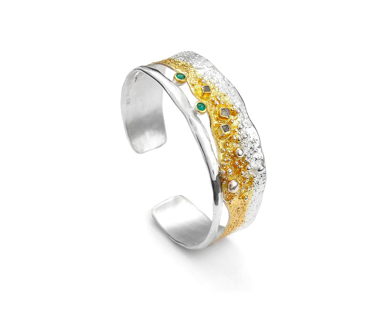Rough Diamond & Emerald Cuff Bangle