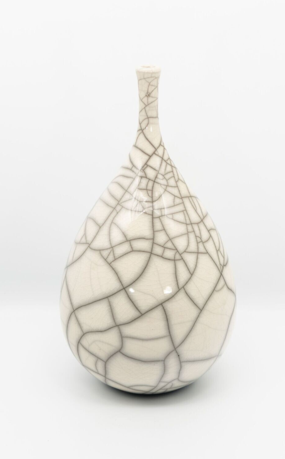 White Raku Ceramic Teardrop Bottle