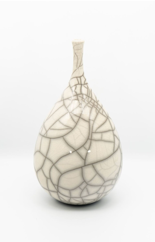 White Raku Ceramic Teardrop Bottle