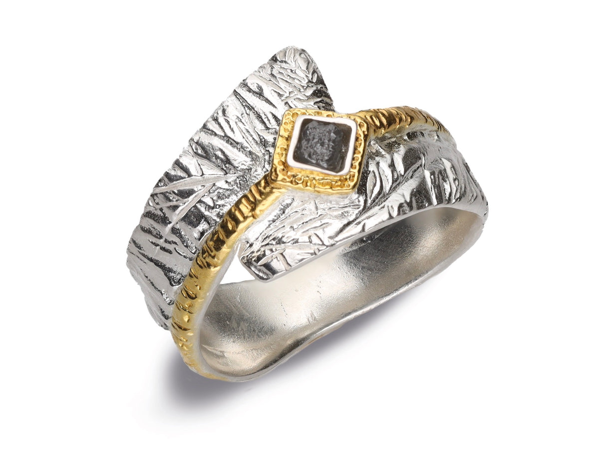 Sculptural Rough Diamond Silver & Gold Vermeil Ring