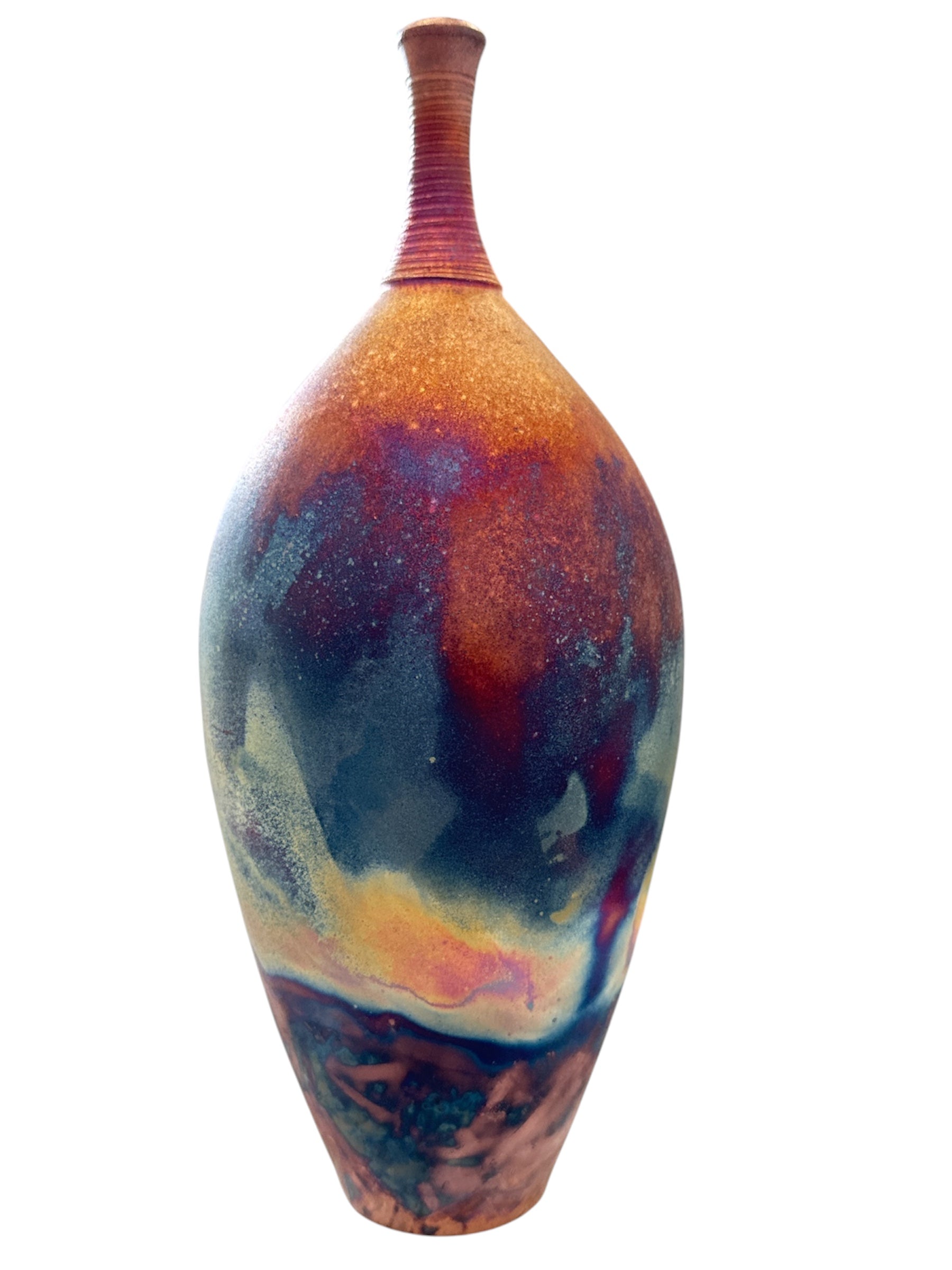 Tall Raku Ceramic Vessel with Decorative Neck