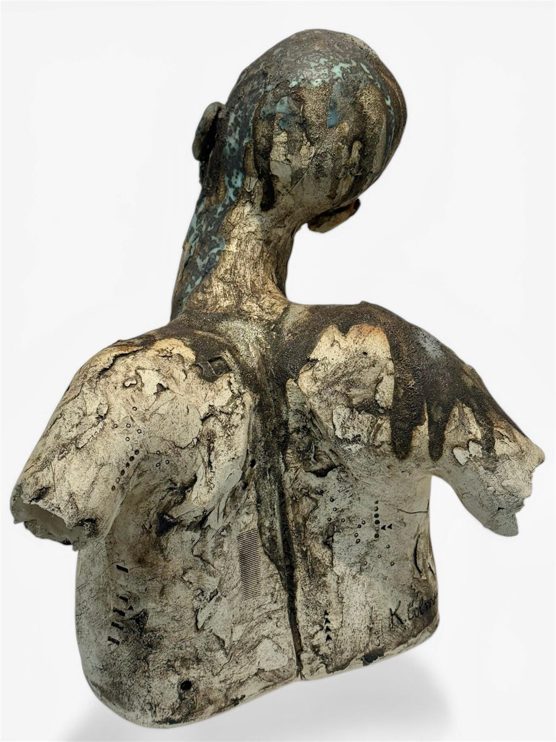 Bronze sculpture of a bust on a white background