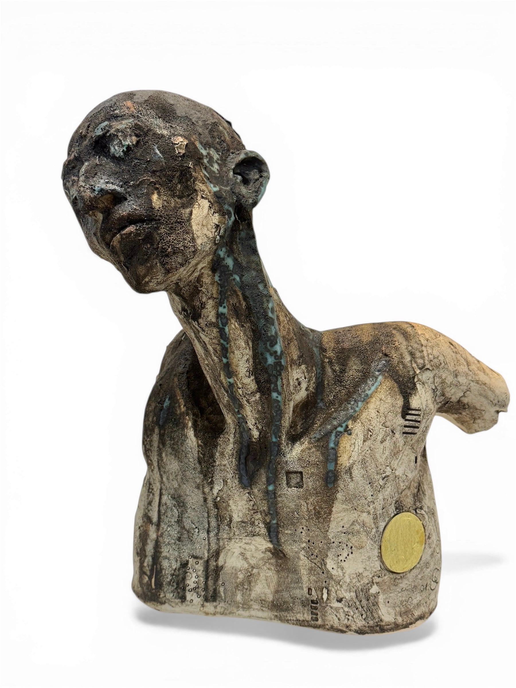 Vintage bust sculpture of a person on a white background