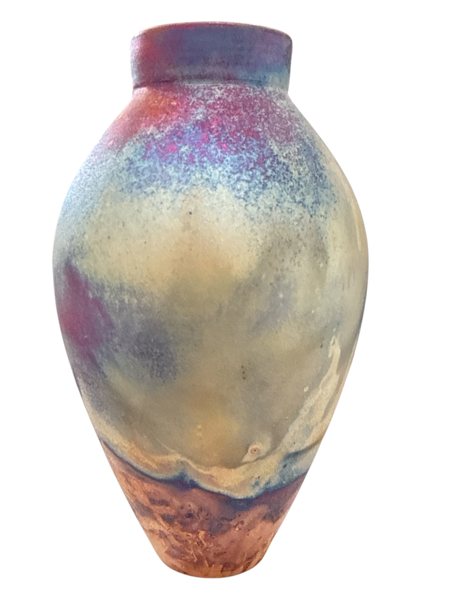 Wide Neck Raku Copper Fired Ceramic Vessel
