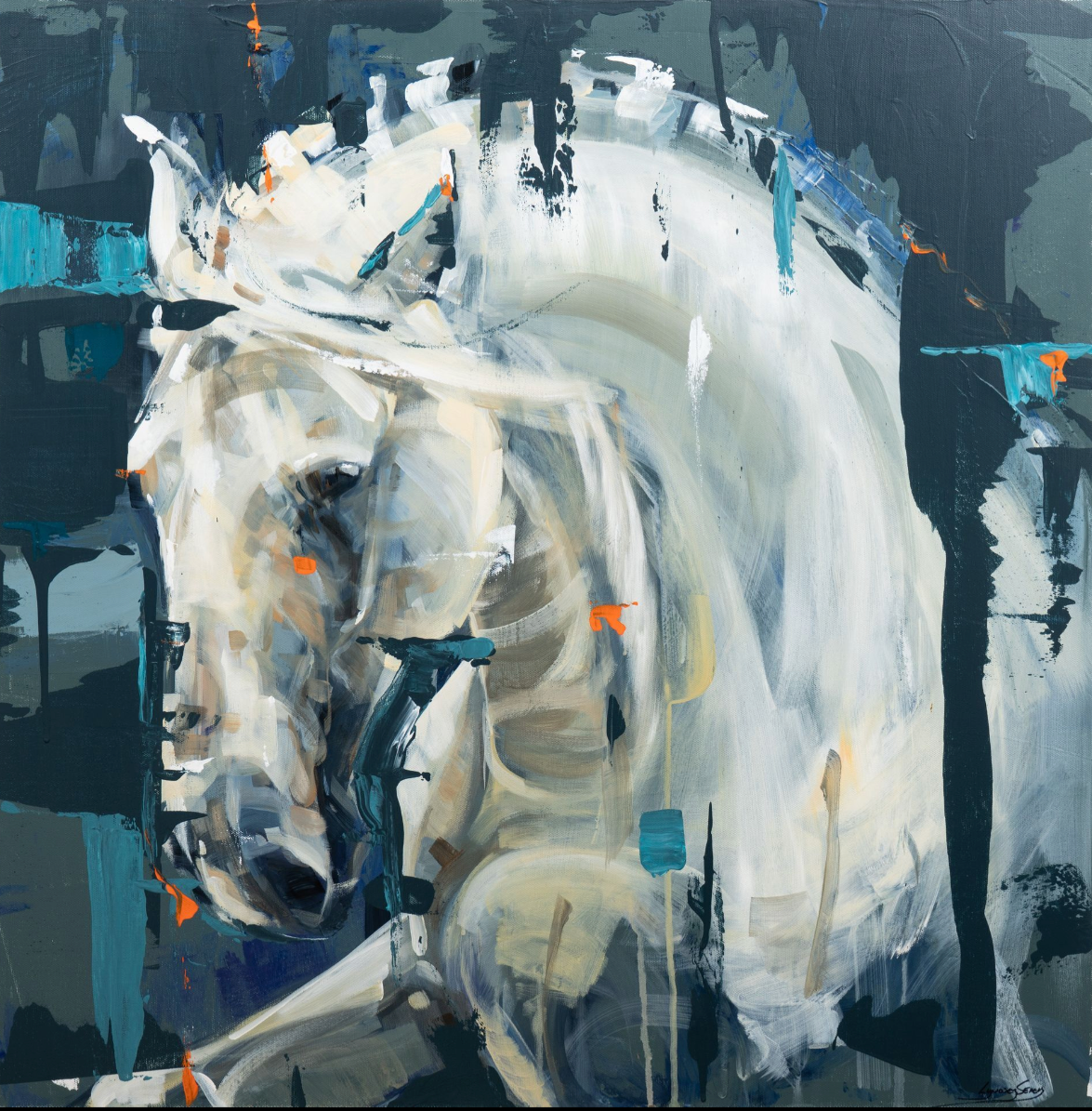 Abstract painting of a horse with a stylized background